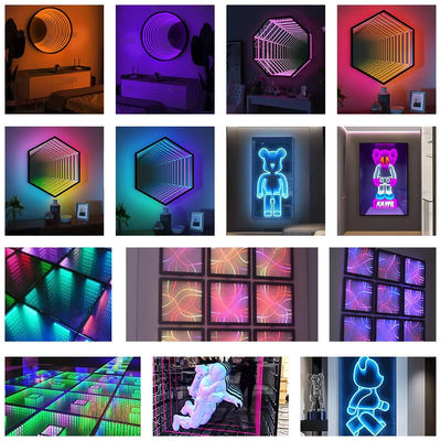 주문 홈 매직 미러 네온 표지판 인피니티 네온 LED RGB 표지판 3D 유리 네온 표시판 온라인 제조